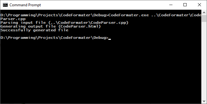 Output of running the CodeFormater program